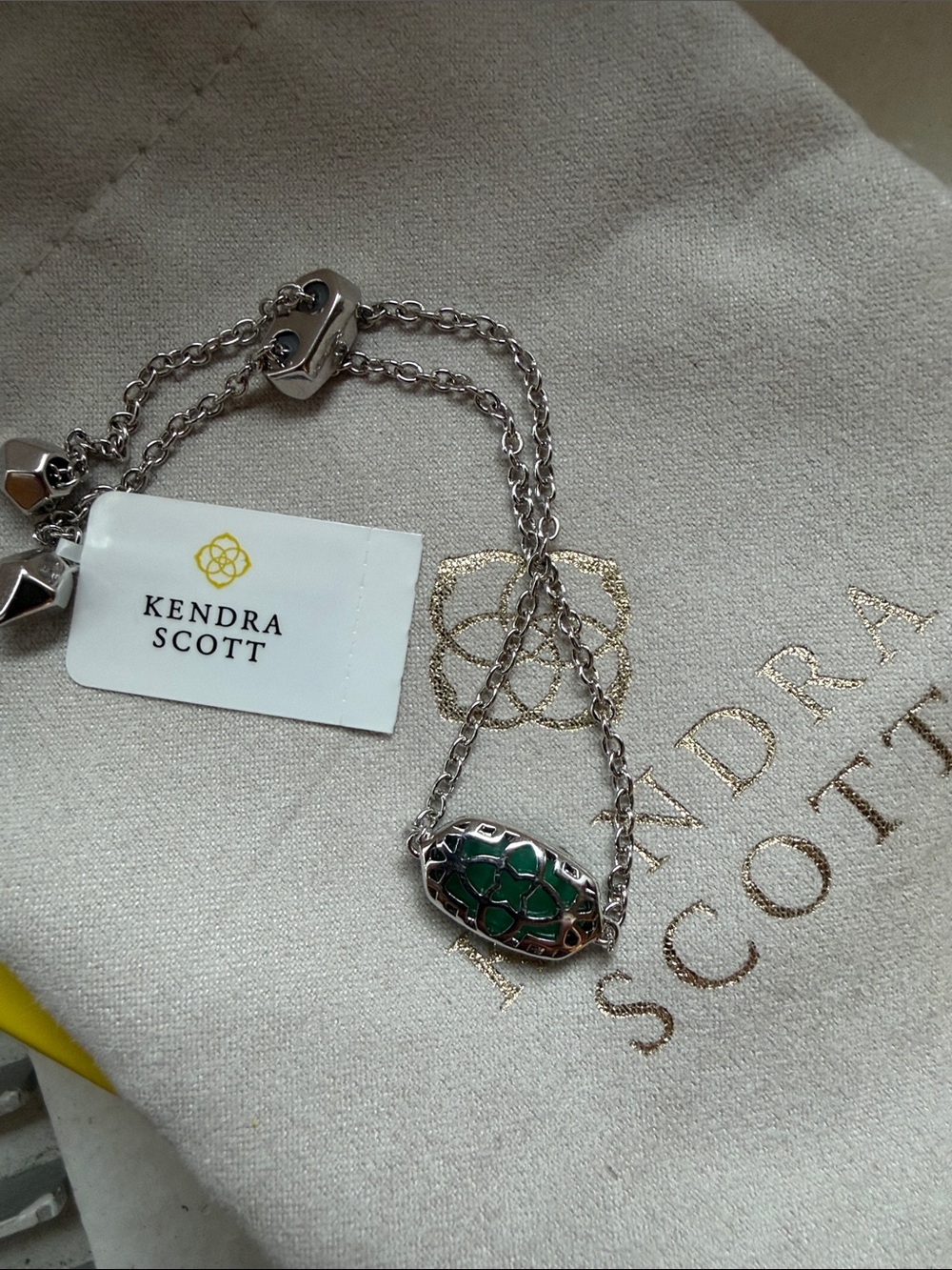 Kendra Scott Silver Adjustable Bracelet with Emerald Green Stone - Picture 3 of 5